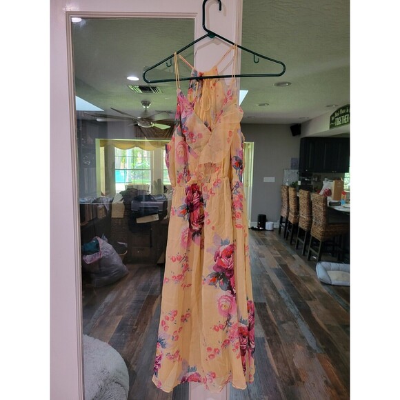 Meadow Rue Spring Silk Dress Womens\ 4 Floral Blouson Ruffle Anthropologie B1 - Picture 3 of 9